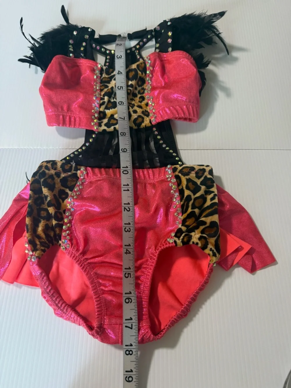 PUMPER’S Sassy Jazz custom competition Solo Costume Pink Leopard Feather IC